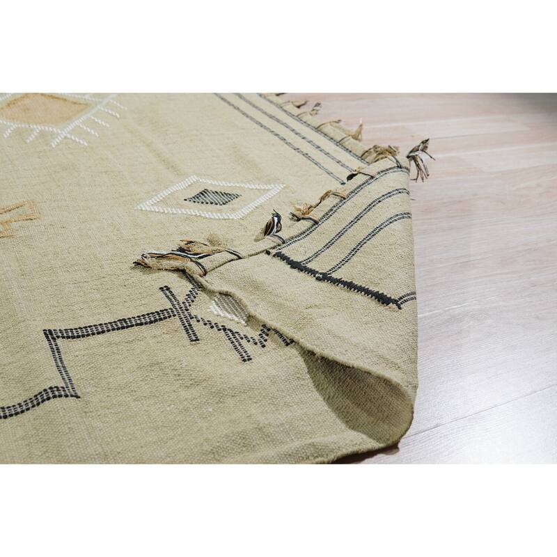 Beige Hand-Knotted Wool Flat Weave Rug, 4' x 6', plush stylish floor rug - L