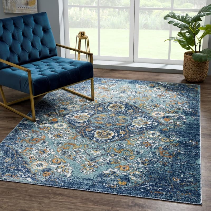 Luxe Weavers Distressed Oriental Area Rug - 2' x 3' - Marine