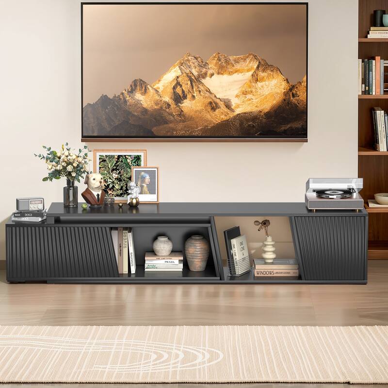 Pocassy Wood Entertainment Center Extendable TV Stand