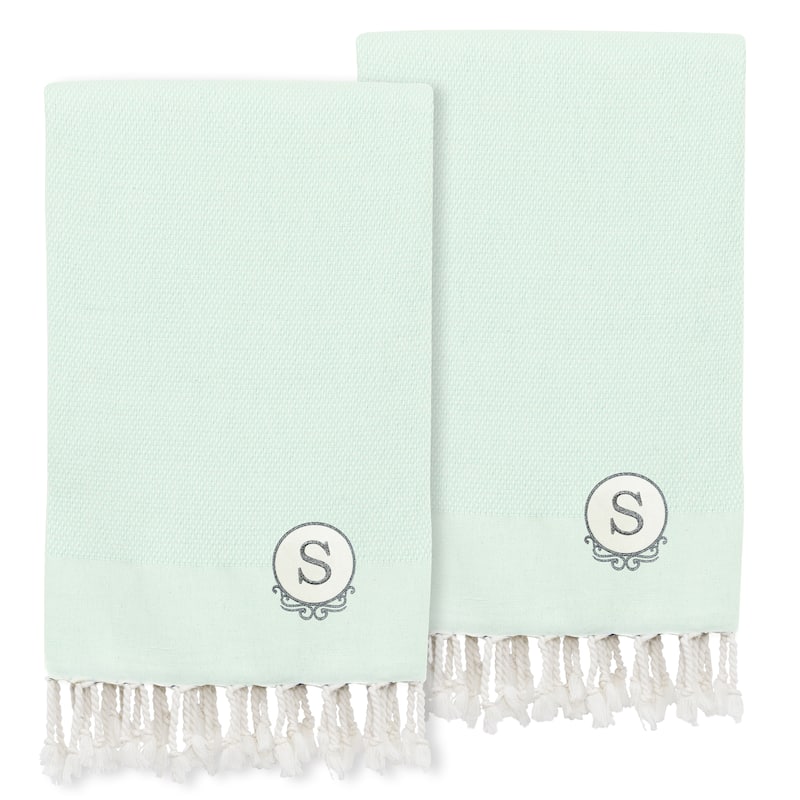 Authentic Hotel and Spa 100% Turkish Cotton Personalized Fun in Paradise Pestemal Hand/Guest Towels (Set of 2), Seafoam - S