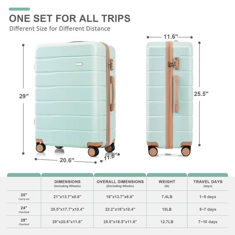 3-Piece TSA Lock Travel Luggage Set by Harper&Bright Designs