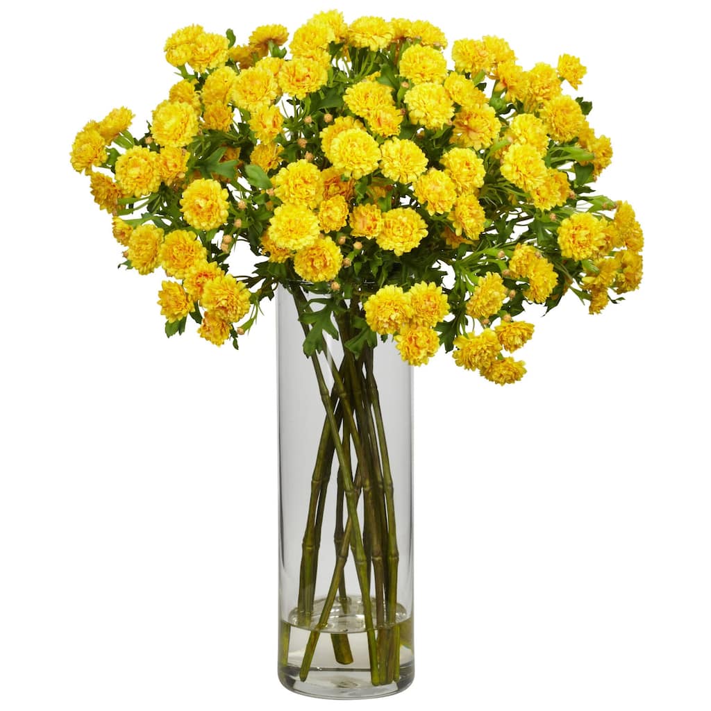 Silk Flower Arrangement Home Decor - Artificial Flowers Vase Set - Zen Style Décor - Yellow - 15