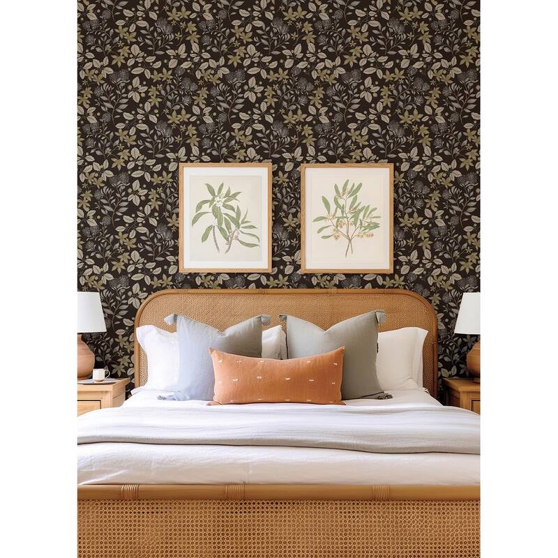 A-Street Prints Mildred Black Botanical Trail Wallpaper