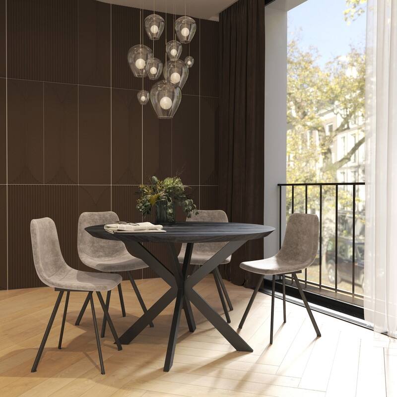 Markley Dining Chair with Leather Seat in Black Steel Legs, Scratch-Resistant, Ergonomic & Comfortable Modern Kitchen Chair