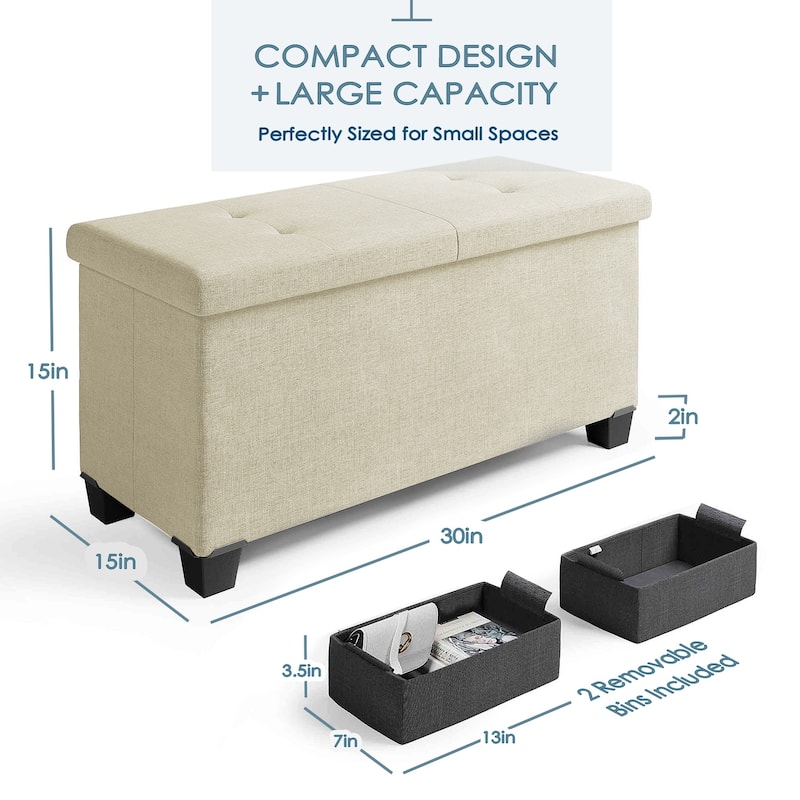 Empyrean Tuffted Folding Foot Rest Storage Ottoman Bench with Storage Bins