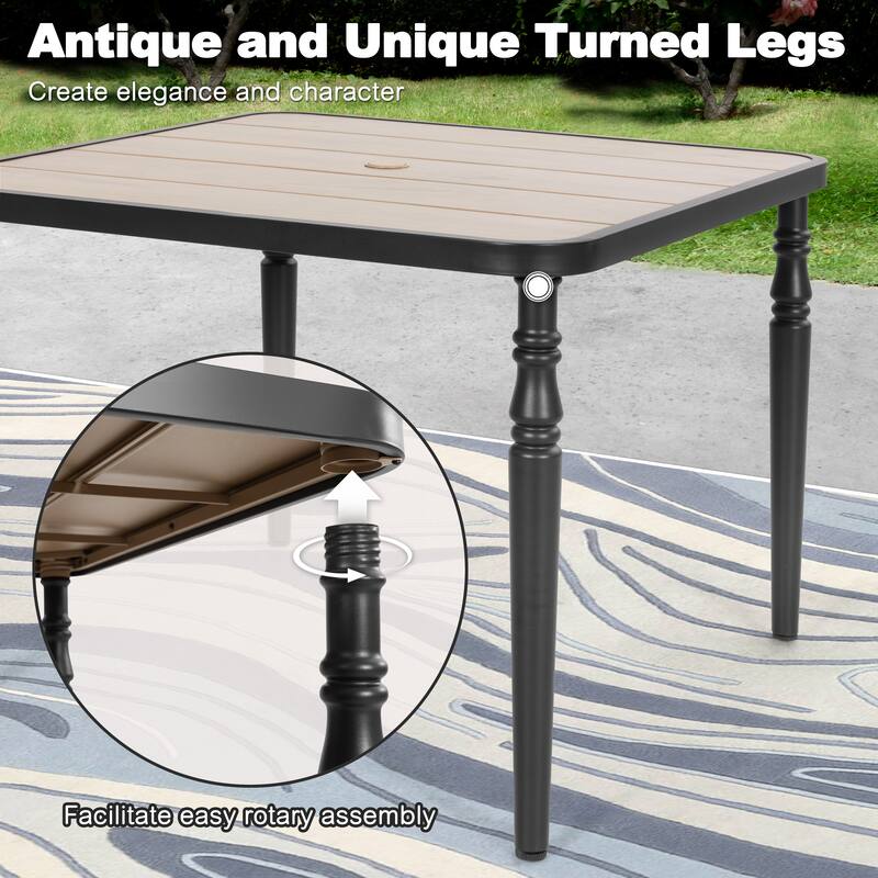 5PCS Patio Stackable Dining Set, Umbrella Hole and Wood-Grain Tabletop