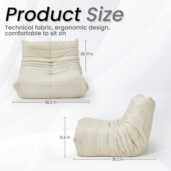 dimension image slide 4 of 5, EROMMY Bean Bag Chair Togo Sofa - 28D Memory Foam Floor Chair for Adults & Kids, Lightweight Fabric Lounger in 5 Colors