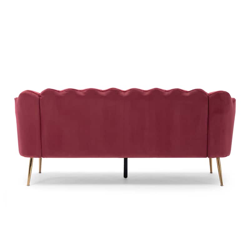 Velvet Channel Stitched 3-seater Sofa with Metal Legs
