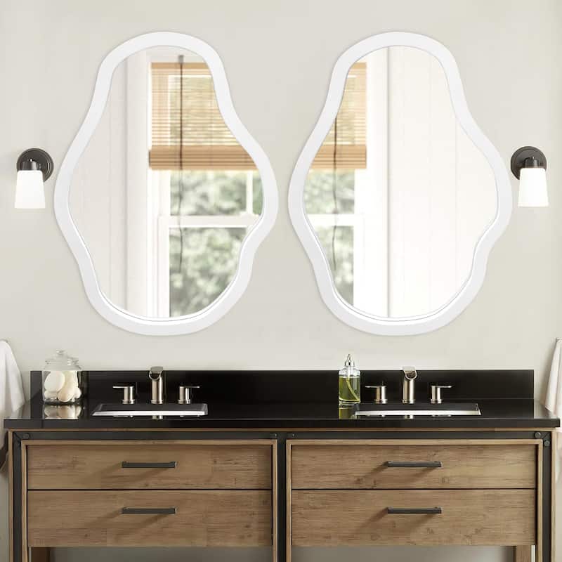 Irregular Wavy Wall Mirror, Boho Vanity Mirror Decorative Wood Framed for Bathroom, Bedroom, Living Room, Cloakroom, Entryway