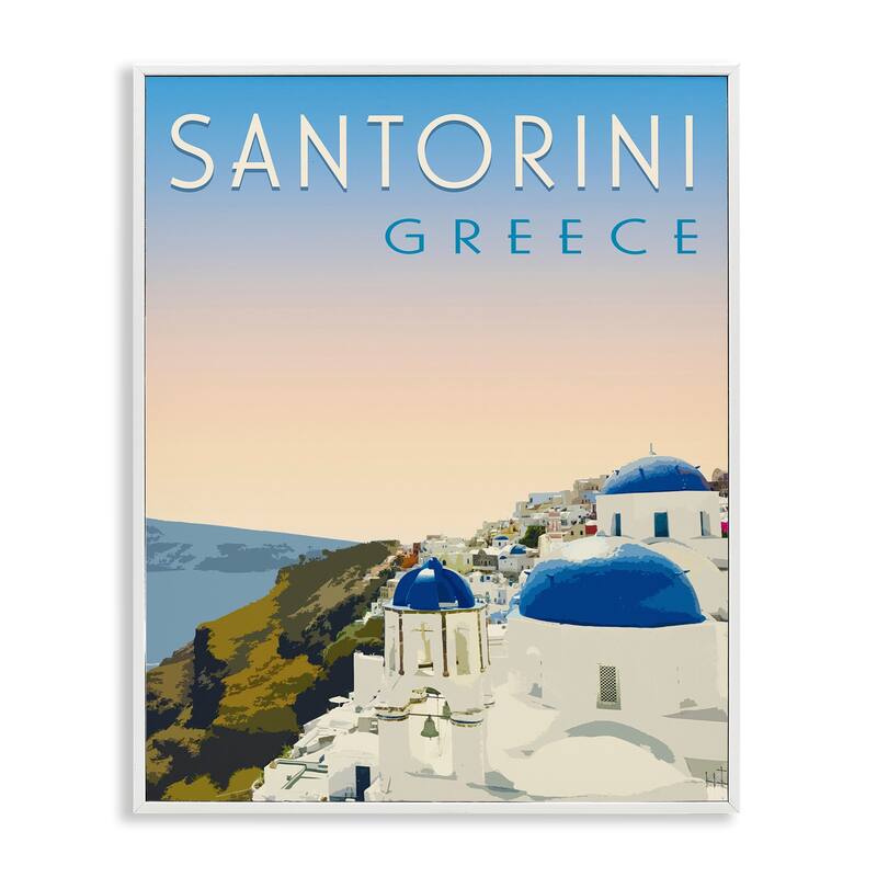 Stupell Vintage Santorini Cityscape Framed Giclee Art Design By Victoria Barnes - 16 x 20 - White