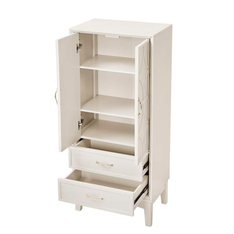 Roomfitters Tall Pantry Sideboard Cabinet, Geometric Storage Console Buffet for Kitchen & Entryway