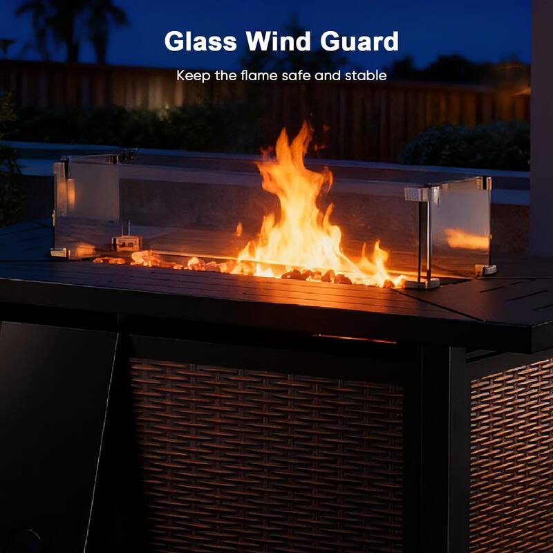 Meyreso 5-Piece Outdoor Patio Wicker Fire Pit 4 person Conversation Set with 5-Inch Thick Cushions