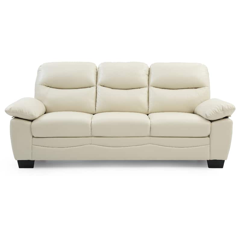 Flared Arm Faux Leather Straight Sofa - 78" - Beige