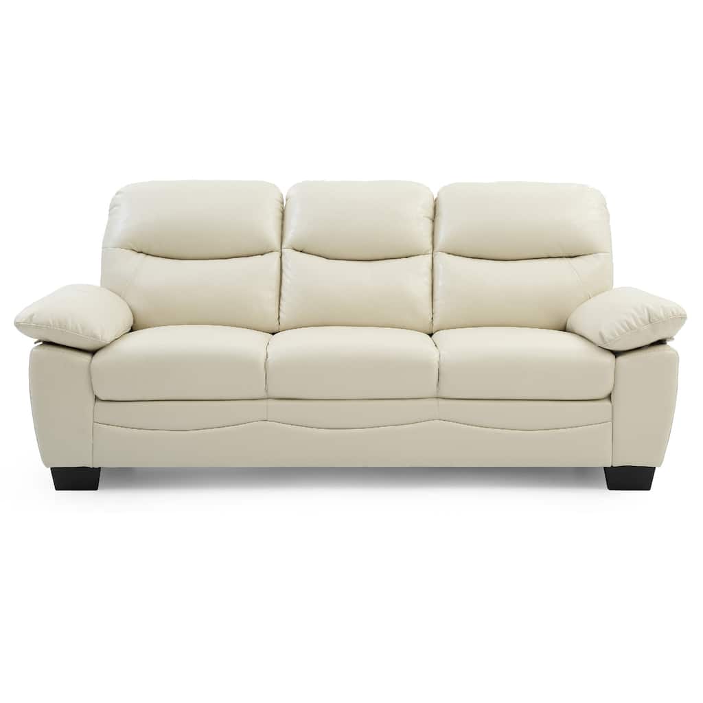 Flared Arm Faux Leather Straight Sofa - 78" - Beige