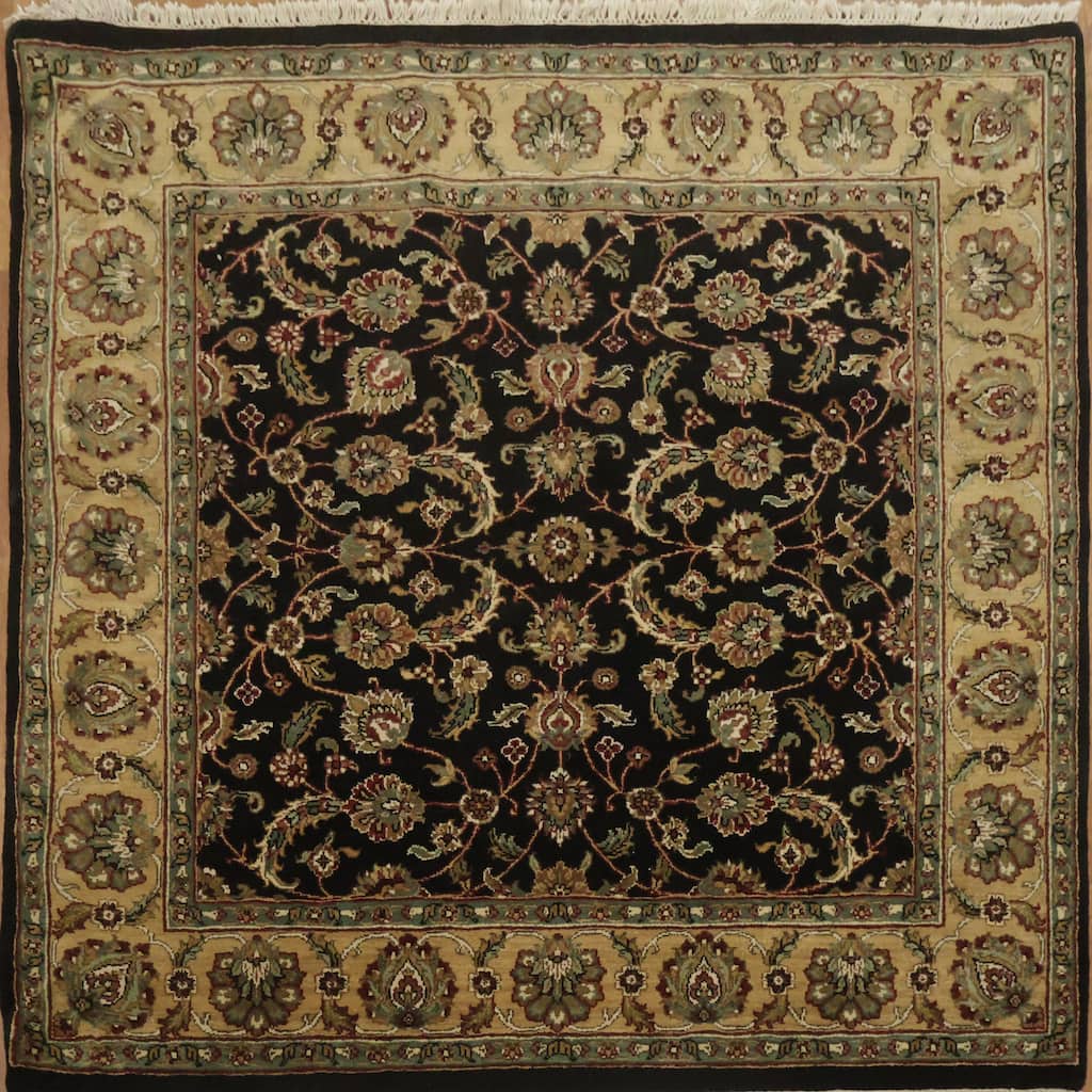 Hand Knotted Oriental 100% Wool Carpet Traditional All-Over Black Agra Area Rug - 5' 11'' X 5' 11''