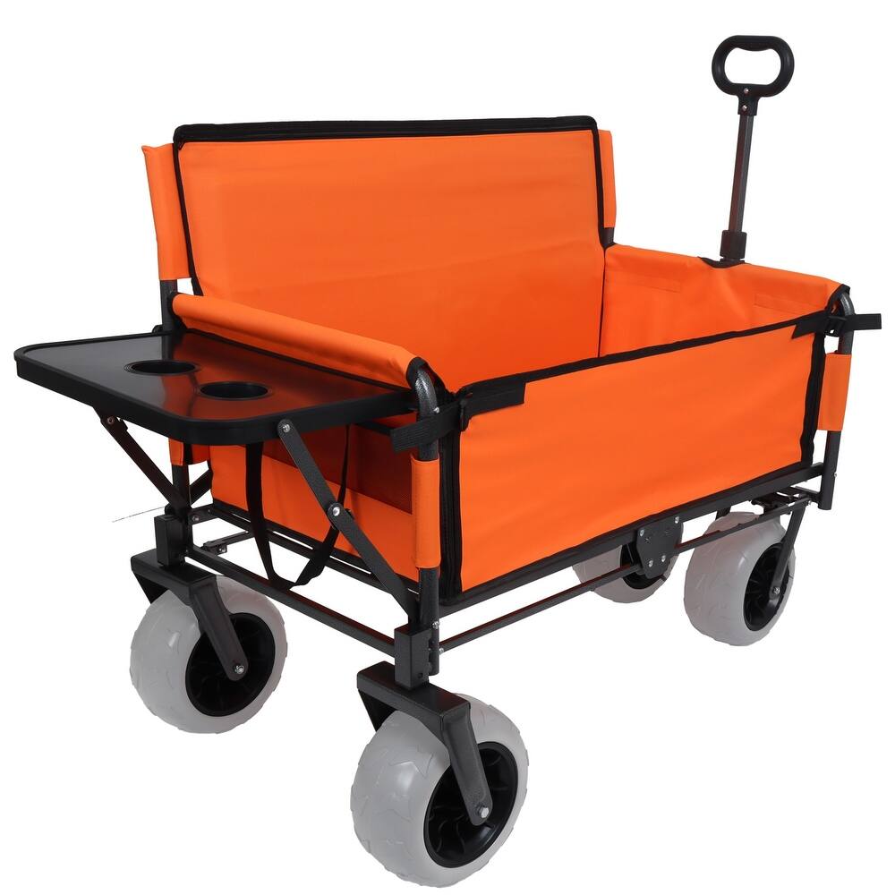 3-In-1 Folding Wagon With Bench Seat & Rear-Mounted Folding Tabletop - 500lbs Capacity, 9"X4" Beach Tires