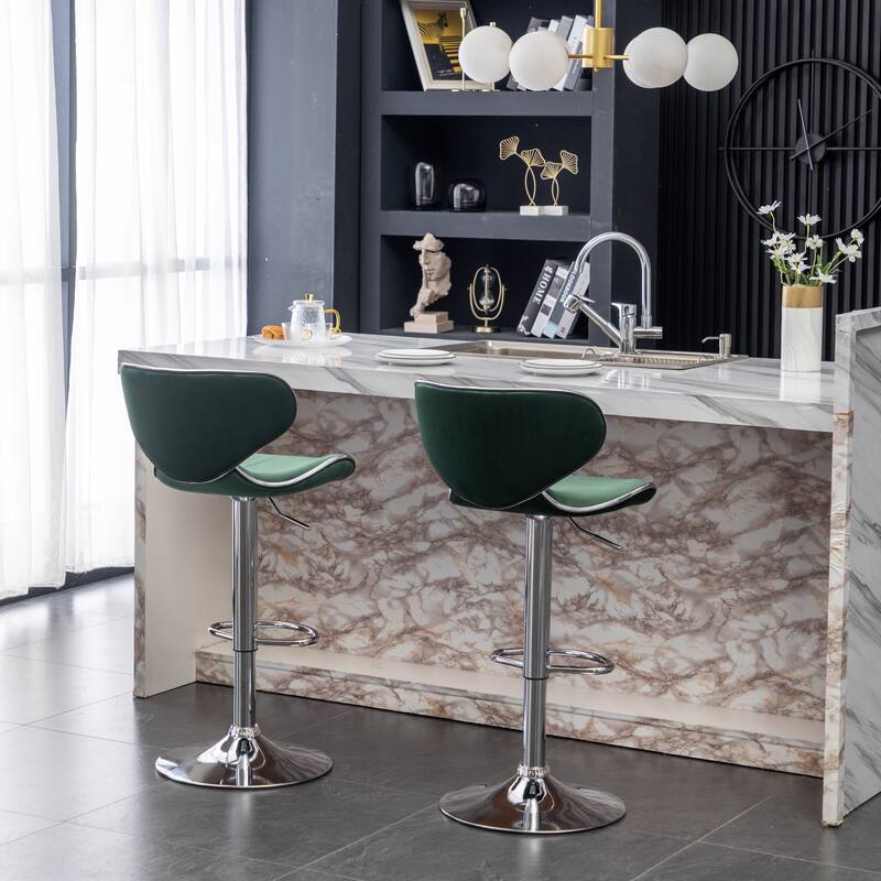 Roundhill Furniture Masaccio Velvet Upholstered Adjustable Swivel Barstool, Set of 2