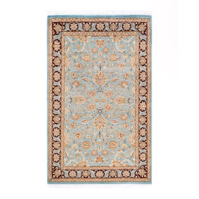 Overton Handknotted Wool Traditional Oriental Light Blue Area Rug - 3' x 5'