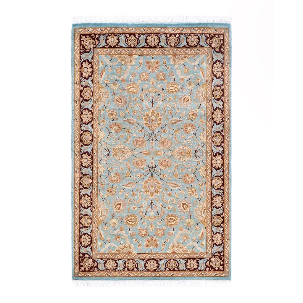 Overton Handknotted Wool Traditional Oriental Light Blue Area Rug - 3' x 5'