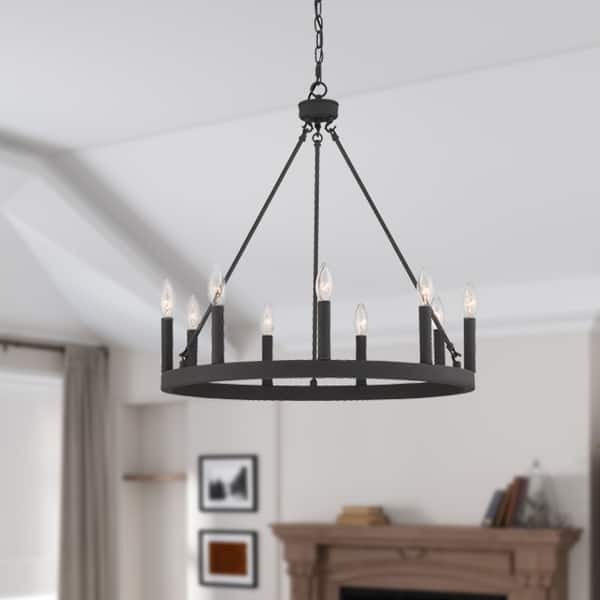 slide 2 of 27, Acroma 9 - Light Modern Farmhouse Wagon Wheel Chandelier-UL - N/A Aged Zinc