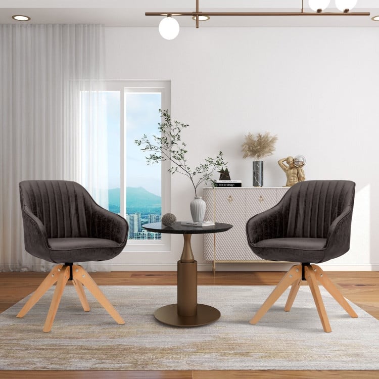 Modern Leathaire Set of 2 Swivel Accent Chair with Beech Wood Legs - 33.5 x 27 x 27 inch (L x W x H)