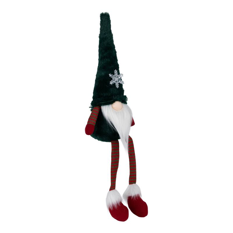 LED Lighted Sitting Gnome with Snowflake Christmas Figure - 13" - Green