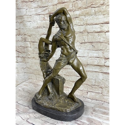 Hercules Lichas Wrestling Bronze Sculpture Statue On Marble Base Greek Mythology