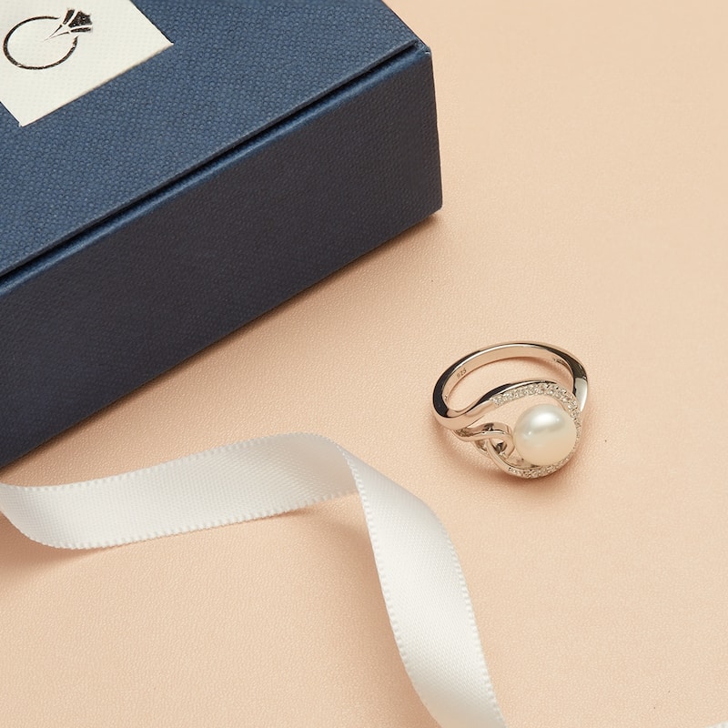 Sterling Silver White Freshwater Pearl Halo Ring 8.5mm