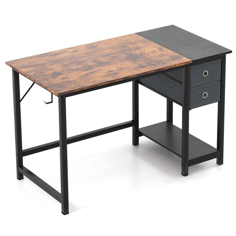 Costway 48" Home Office Desk with Storage Headphone Hook Shelf & 2