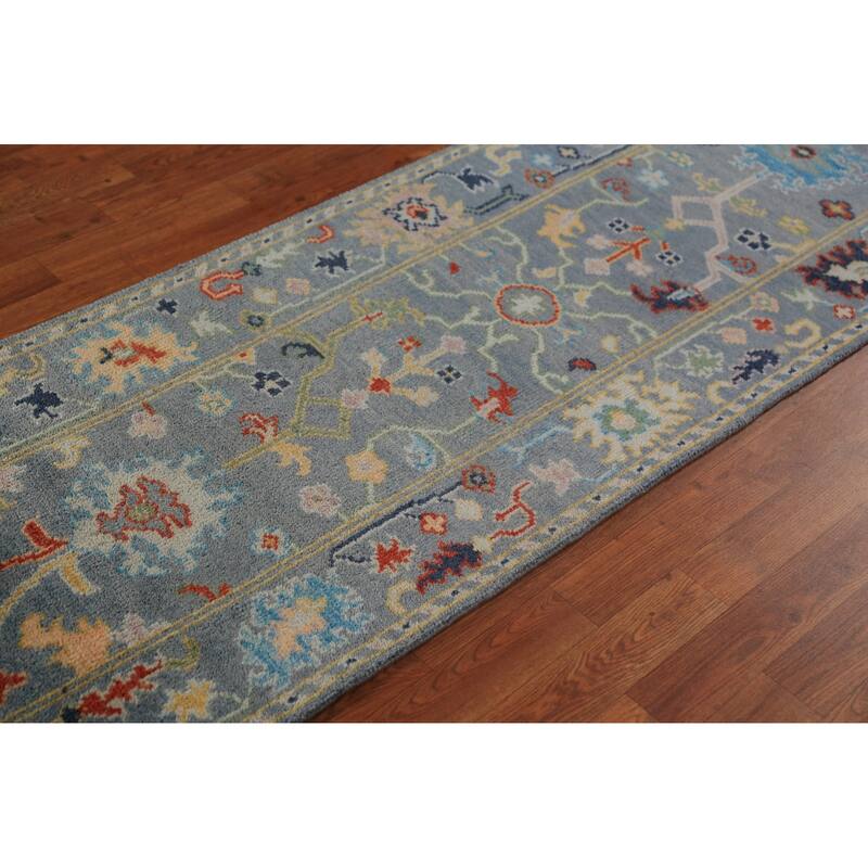 Floral Oushak Indian Runner Rug Hand-Knotted Wool Carpet - 2'6"x 7'9"