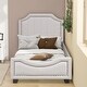 preview thumbnail 3 of 4, Beige Linen Twin Upholstered Bed, Nailhead Trim, Unilateral Guardrail, Sturdy Frame
