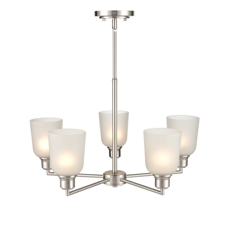 Millennium Lighting Amberle in Brushed Nickel or Matte Black 5 Light Chandelier with Frosted White Shades - Brushed Nickel