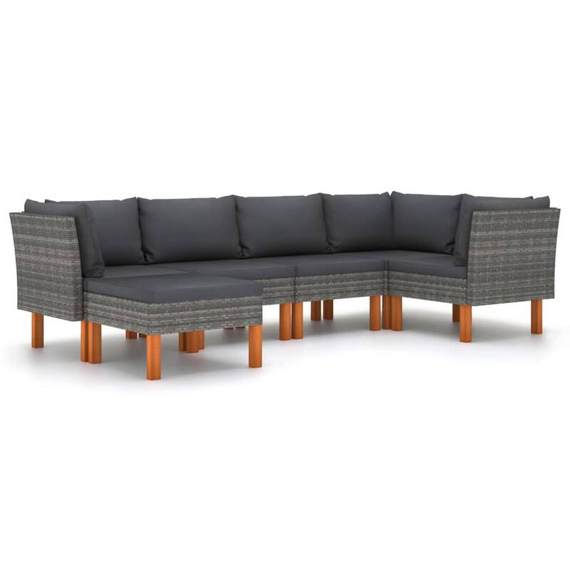 Casey Outdoor 6pc Modular Lounge Sofa Set, Gray Rattan, Solid Wood
