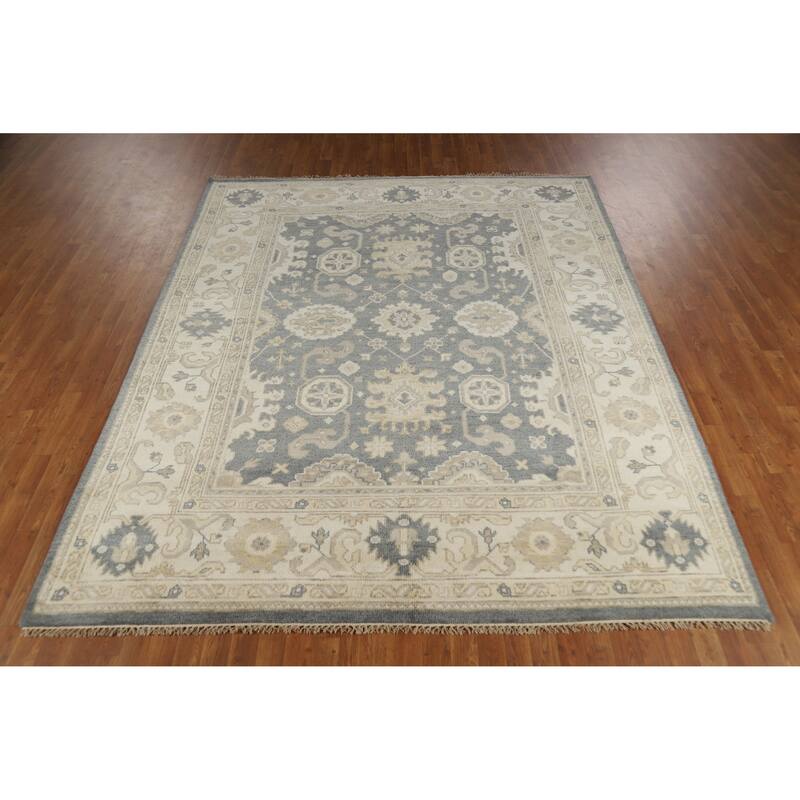 Slate Oushak Indian Area Rug Hand-Knotted Wool Carpet - 7'10" x 9'9"