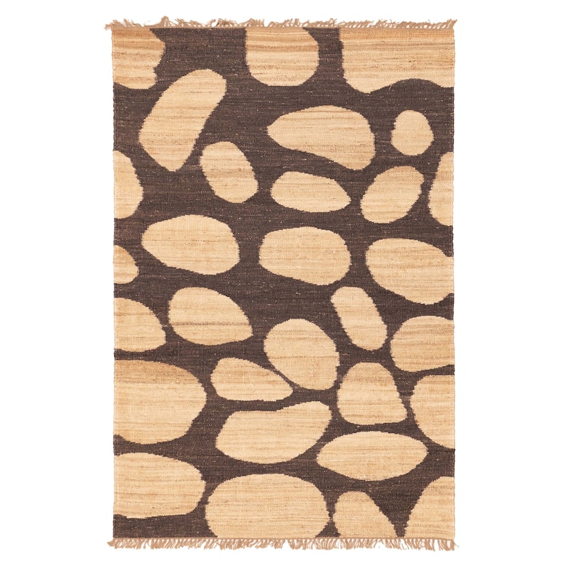 ECARPETGALLERY Flat-Weave Palas Denizli Dark Brown, Tan Jute Kilim - 5'2 x 8'0