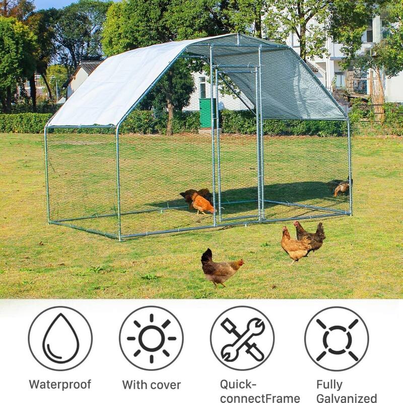 Large Metal Chicken Coop, with Waterproof Roof Cover