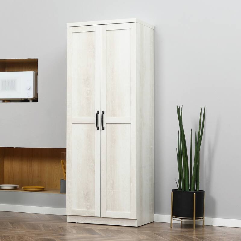 63" 2-Door Kitchen Pantry, Freestanding Storage Cabinet with 5-tier Shelving and 2 Adjustable Shelves