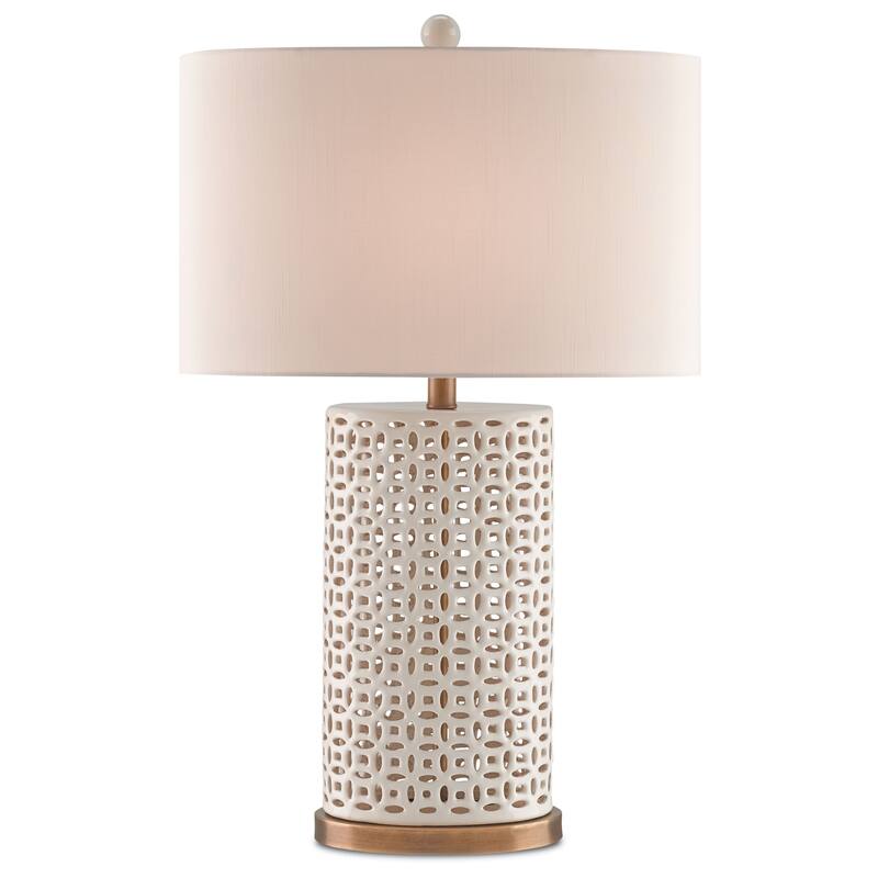 Currey & Company Bellemeade White Table Lamp - 29"h x 18"w x 11"d - 29"h x 18"w x 11"d - Ivory/Antique Brass