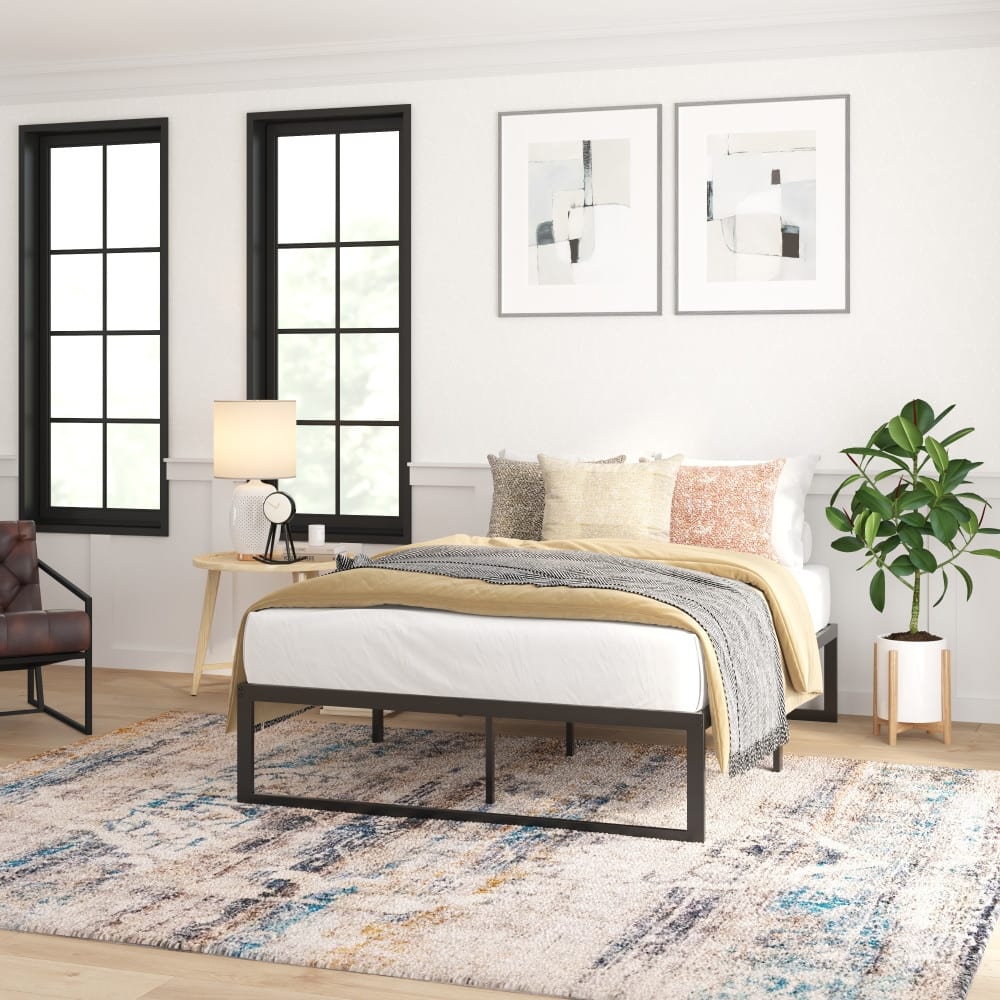 14" Metal Platform Bed Frame with Steel Slat Supports-No Foundation Needed