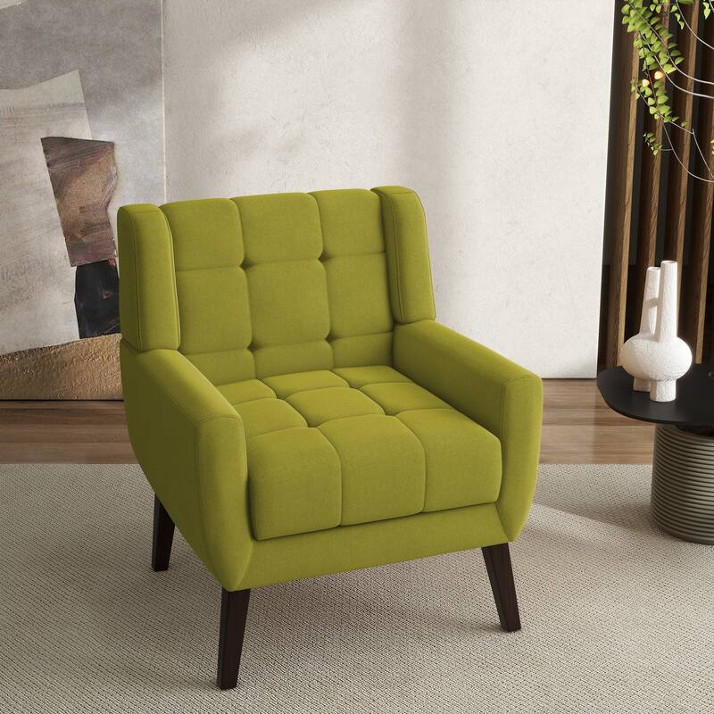 Modern Tufted Wingback Accent Chair Linen/Faux Leather/Velvet Armchair