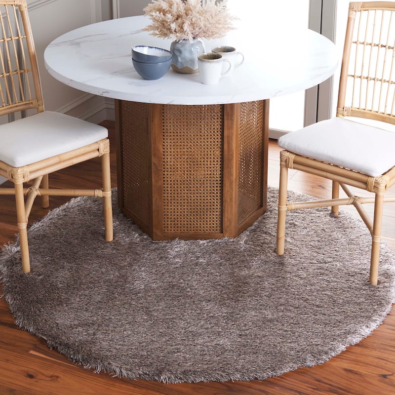 SAFAVIEH Handmade Nataly Shag Danara 2.5-inch Thick Rug - 3' Round - Sable