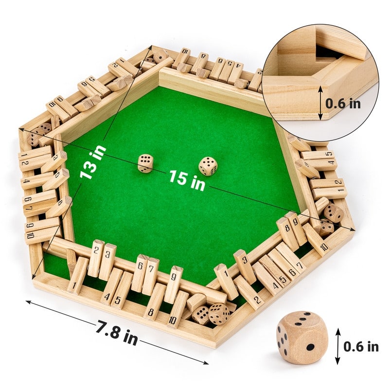 Shut The Box Game Upgraded Wooden Board Games 1-6 Players for Adults, Kids