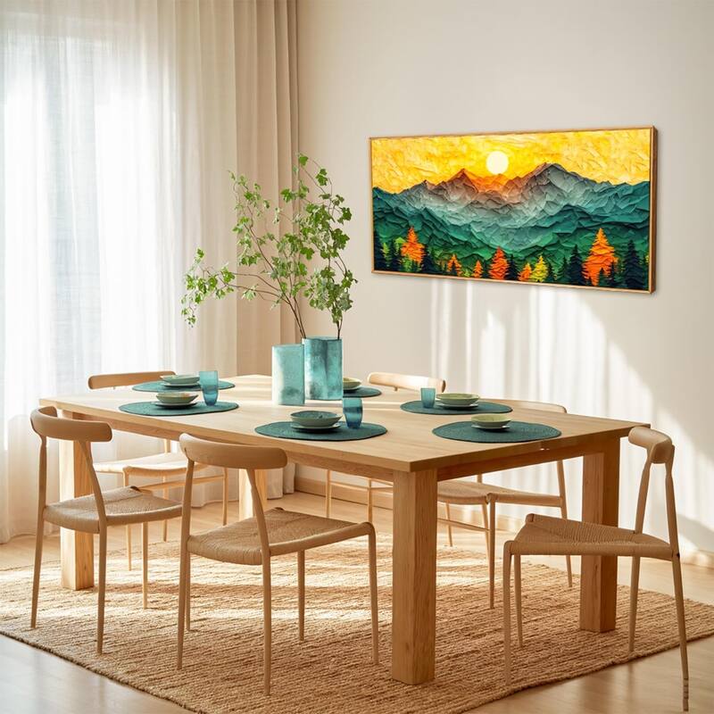 Forest Pine Tree Golden Sunset Wall Decor, Mixed Patchwork Landscape