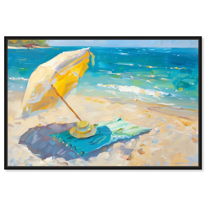 Art Remedy Morning Beach View Framed Colorful Coastal 1 Piece Canvas Wall Art - 16 x 11 - Black