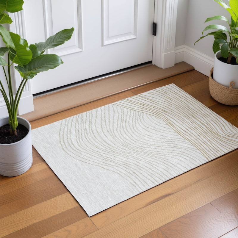 Machine Washable Indoor/ Outdoor Modern Arches Chantille Rug