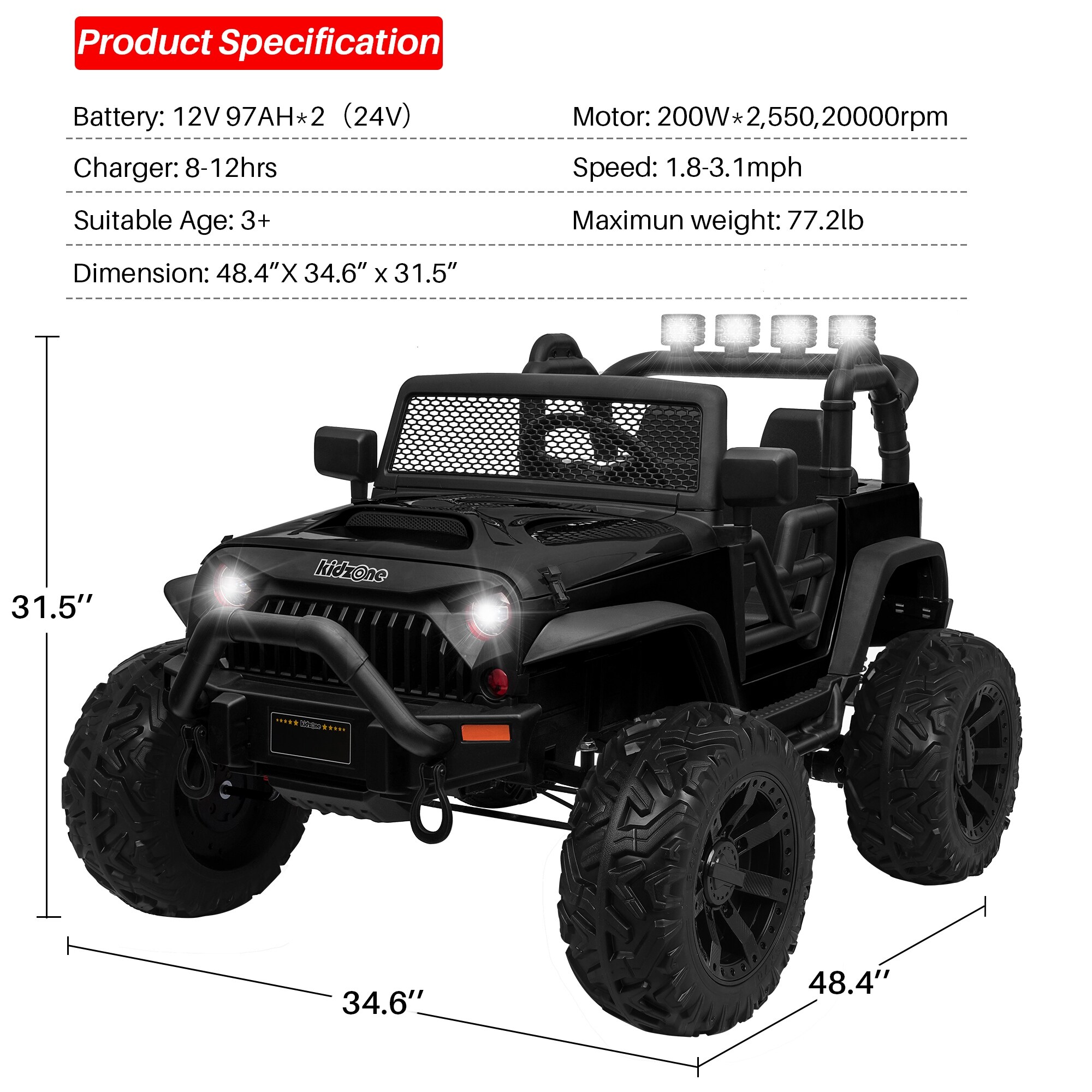 Kidzone 12v7ahx2 Battery Powered Ride On Truck W Eva Tires