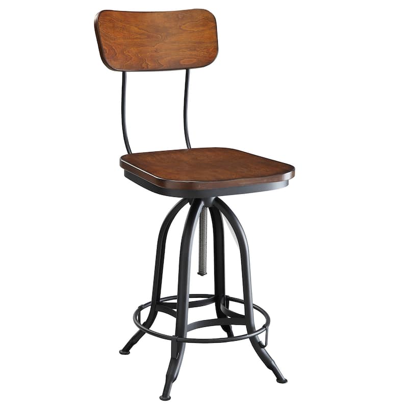 HomeRoots 46" Chestnut Steel Swivel Low Back Adjustable Height Bar Chair With Footrest - 16.25