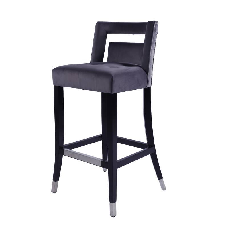 2pcs Suede Velvet Barstool with nailheads Dining Room Chair - N/A