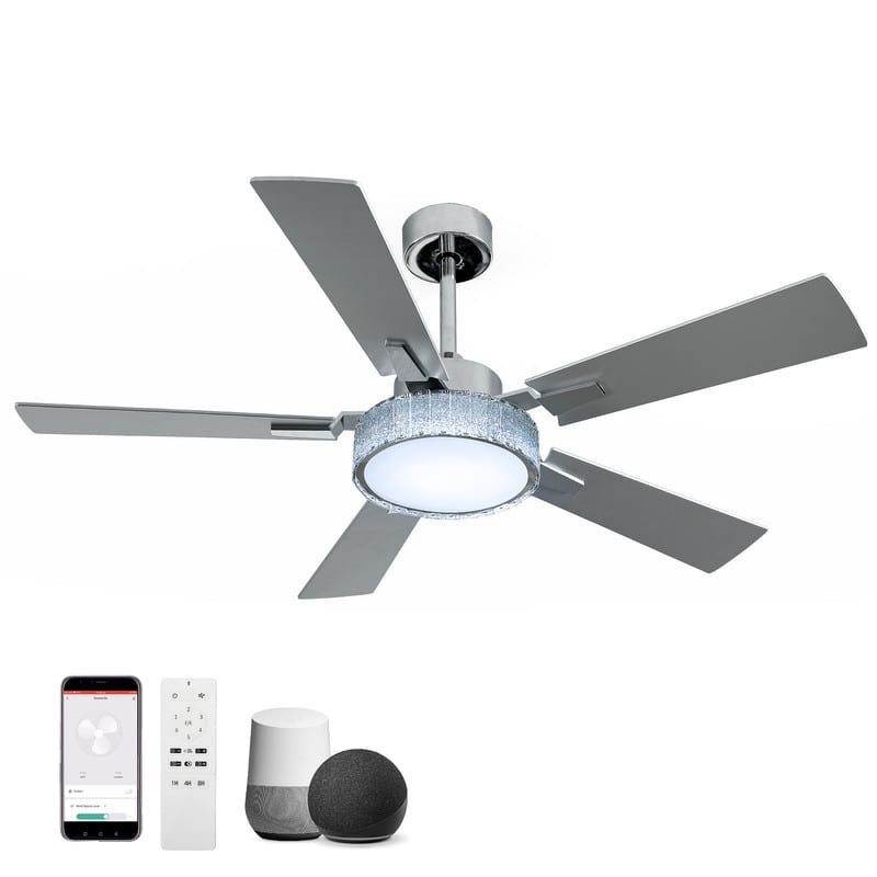 Moasis 52 Inch 5-Blade Crystal Chandelier Ceiling Fans with Lights and Remote Control - 52 Inches
