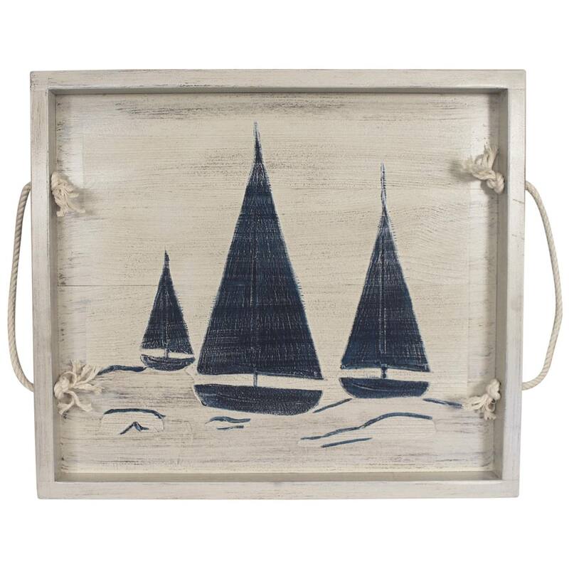 Coastal Tray with White Rope Handles - Cottage and Navy